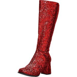 Women's Gogo-g Sparkly Red Glitter Knee High Boots with Chunky Block Heel